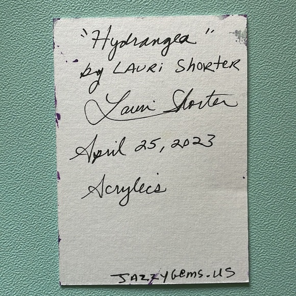 ACEO Collectible Original Art “Hydrangea” Floral Flower Mini Art Signed & Dated - Picture 3 of 3